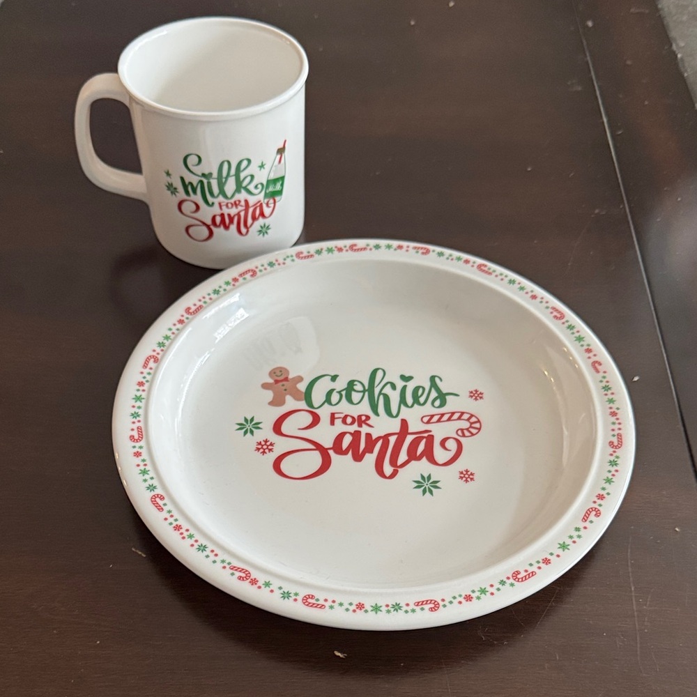 Festive Milk and Cookies Set - White with Red and Green Accents